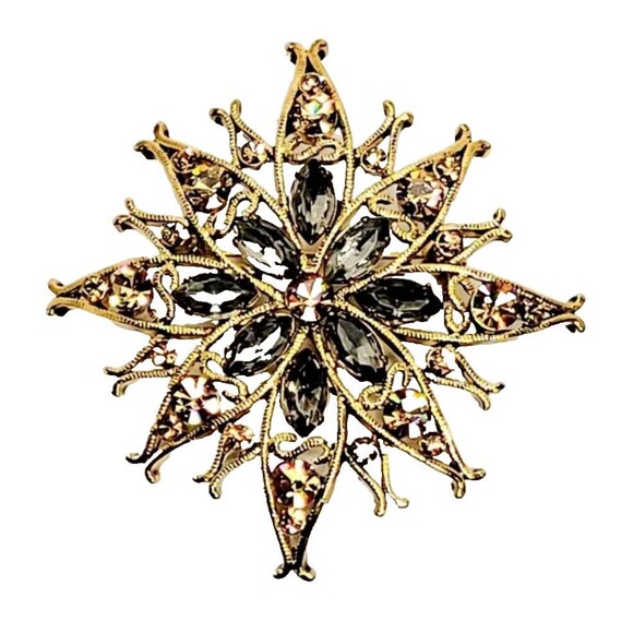 MCM Brooch Prong Set Filigree Star Maltetese Cross Gold Tone Crystals 2.6" EUC! - Picture 1 of 5